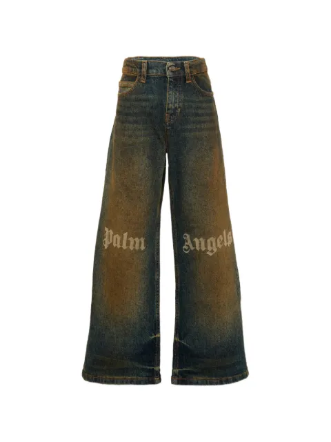 Palm Angels Kids logo-print wide-leg jeans