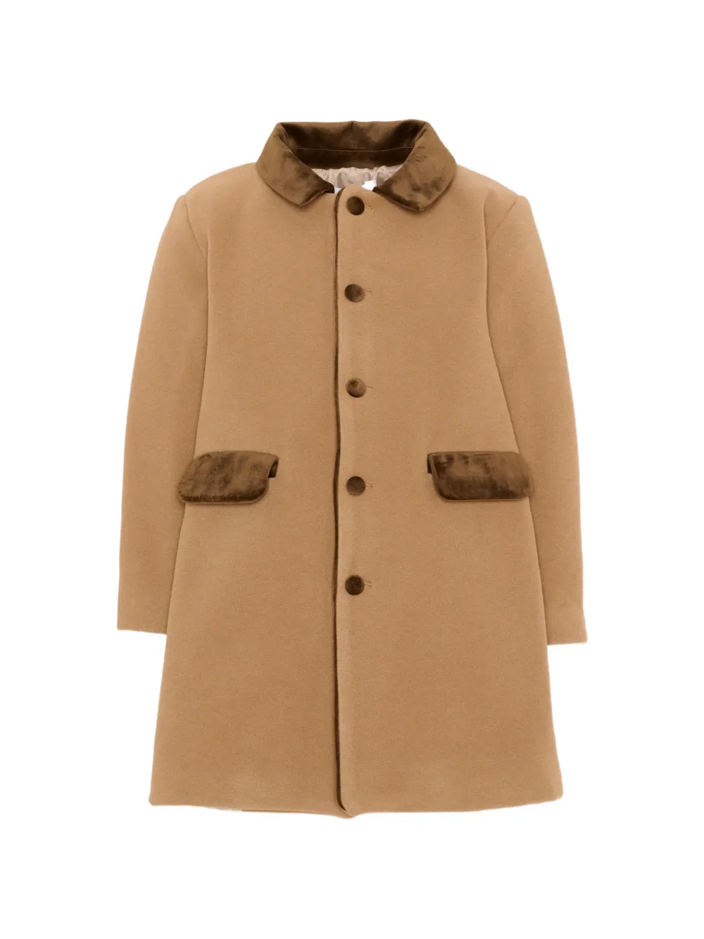 Patachou velvet-trim single-breasted coat - Nude