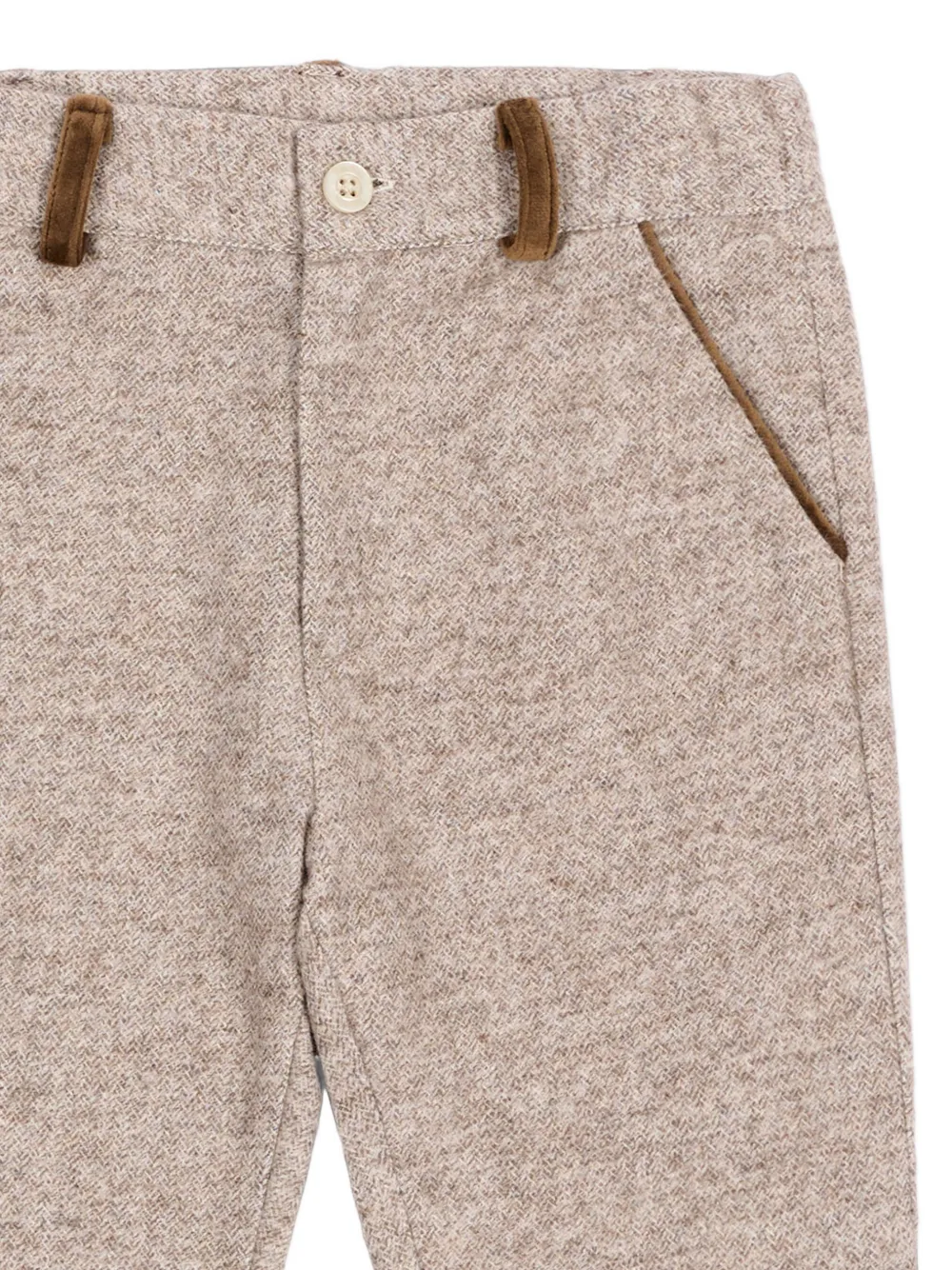 Patachou Broek met fluwelen afwerking en visgraatpatroon Beige
