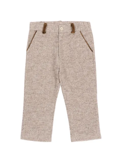 Patachou herringbone-pattern velvet-trim trousers