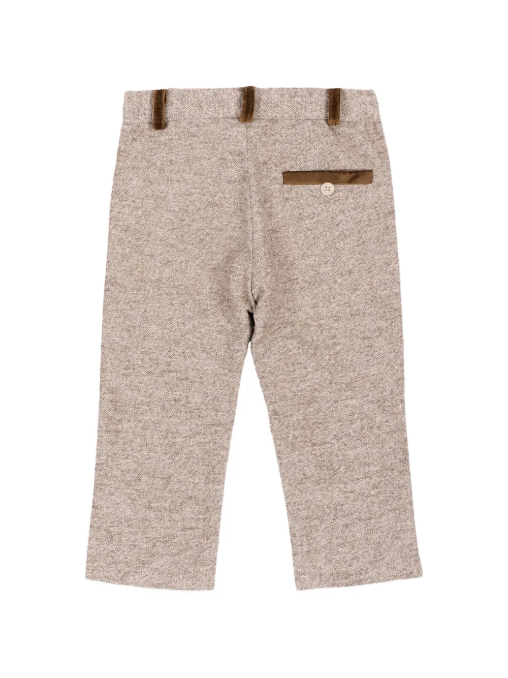 Patachou Broek met fluwelen afwerking en visgraatpatroon Beige