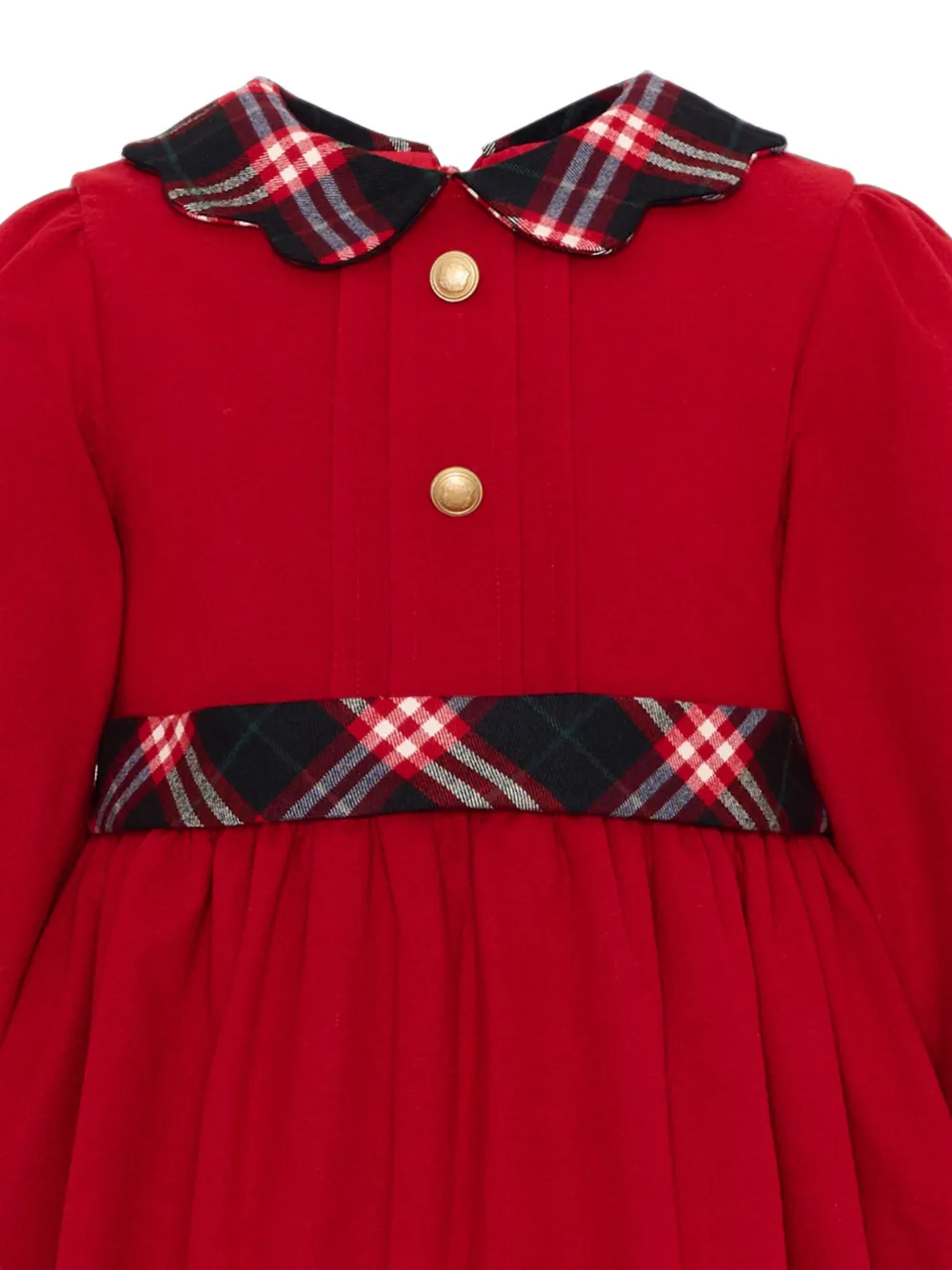 Patachou Jurk met tartan afwerking en lange mouwen Rood