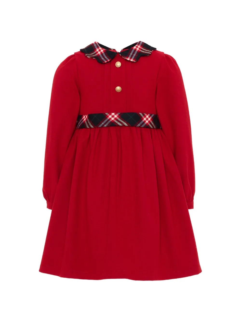 Patachou tartan-trim long-sleeve dress - Rosso