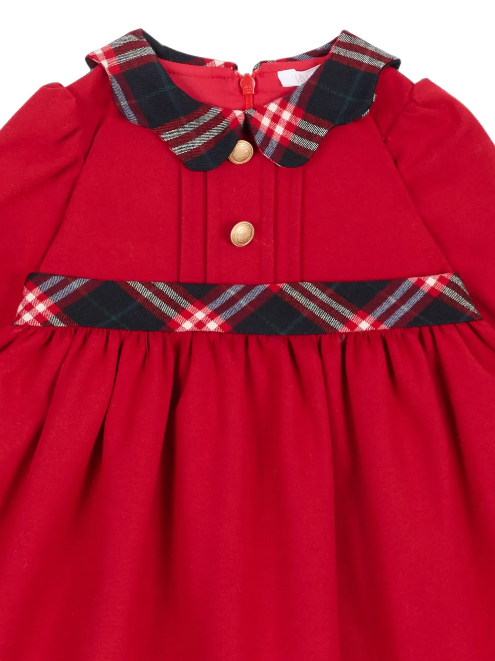 Patachou Geplooide jurk met tartan afwerking Rood