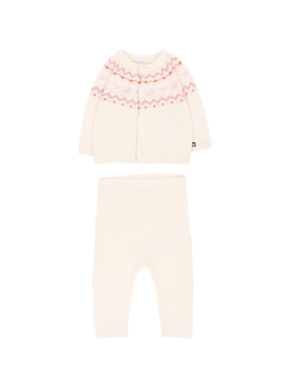 Petit Bateau fair isle-knit cardigan and trousers set - Nude