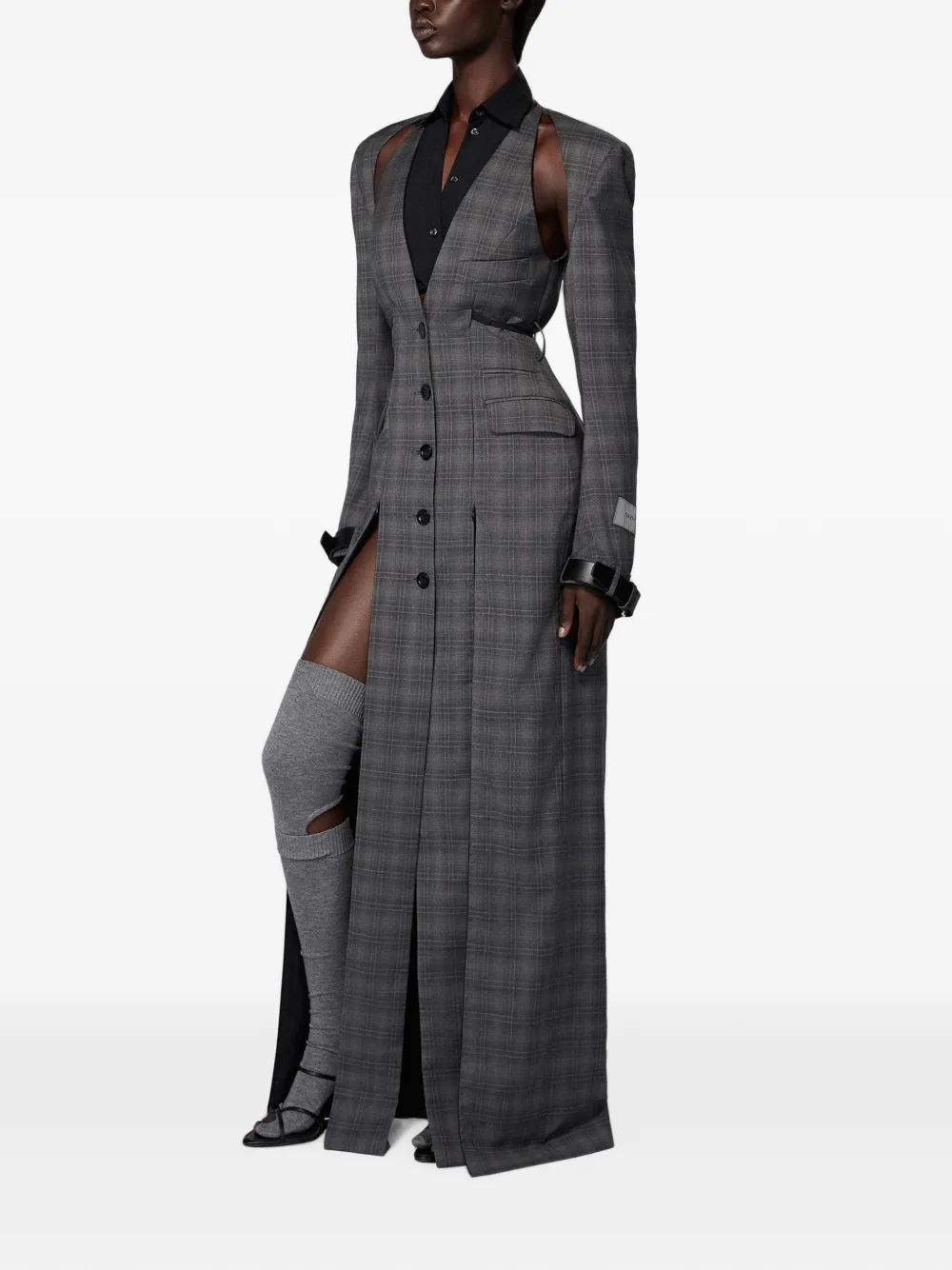Srvc Studio Serpentine Check Wool Coat In Gray