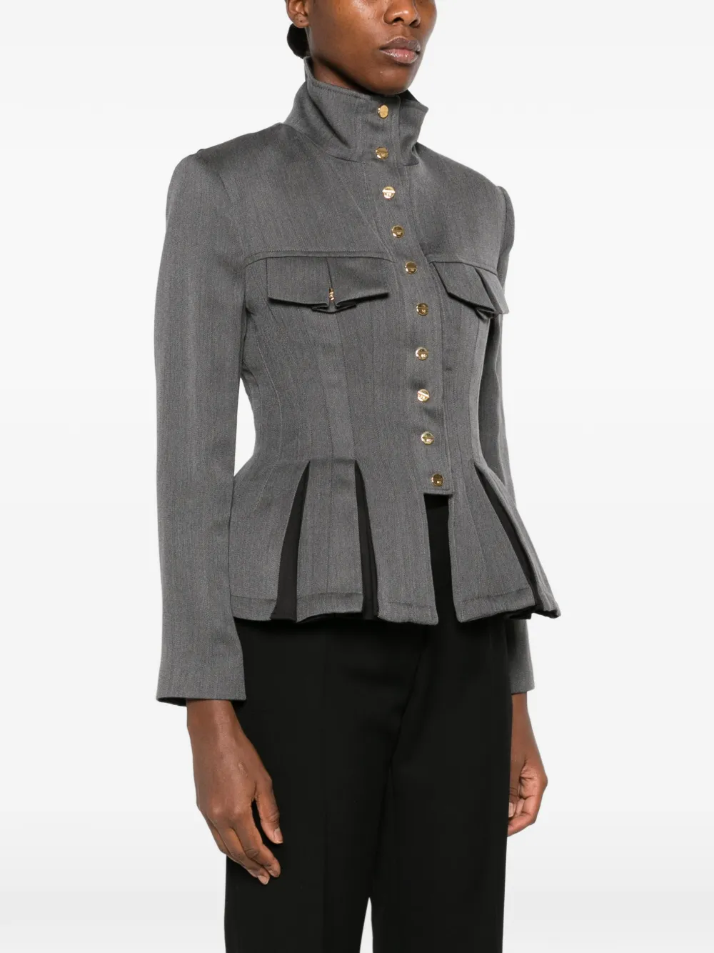 Elisabetta Franchi peplum-hem high-neck fitted jacket Grijs