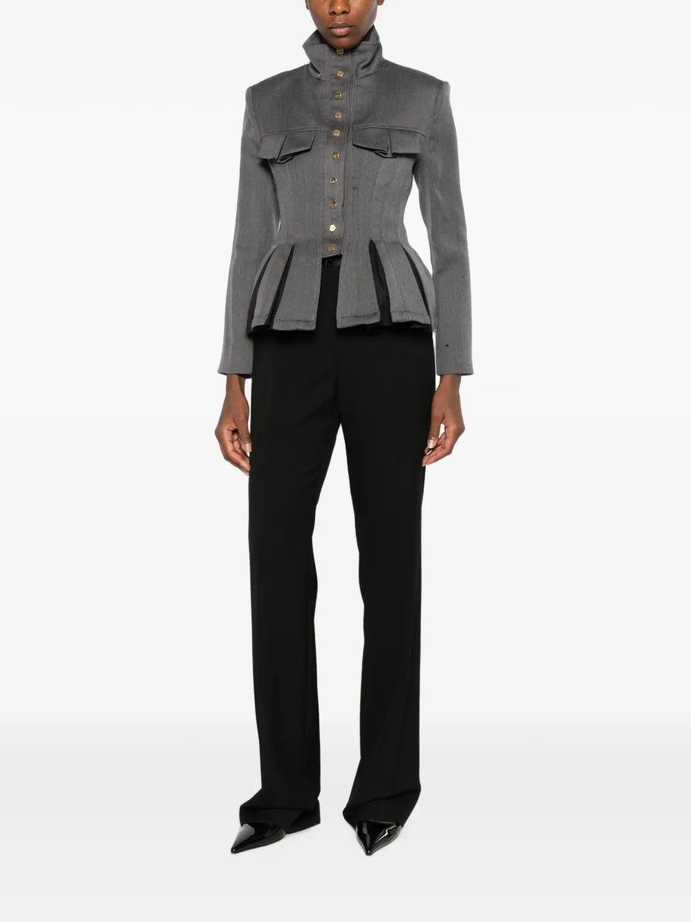 Elisabetta Franchi peplum-hem high-neck fitted jacket Grijs