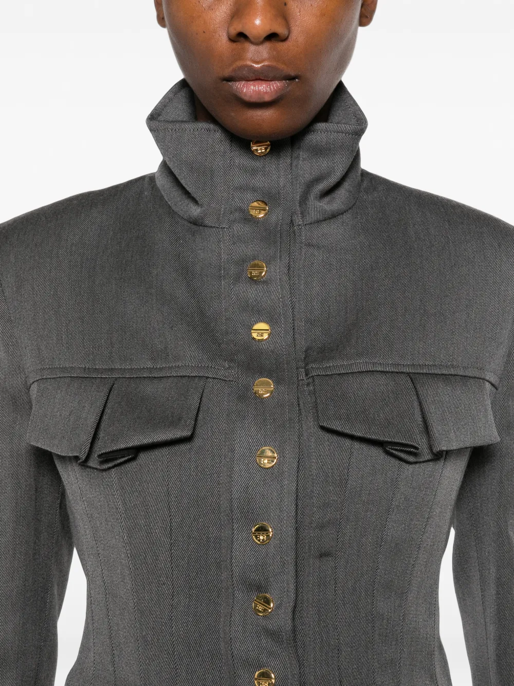 Elisabetta Franchi peplum-hem high-neck fitted jacket Grijs