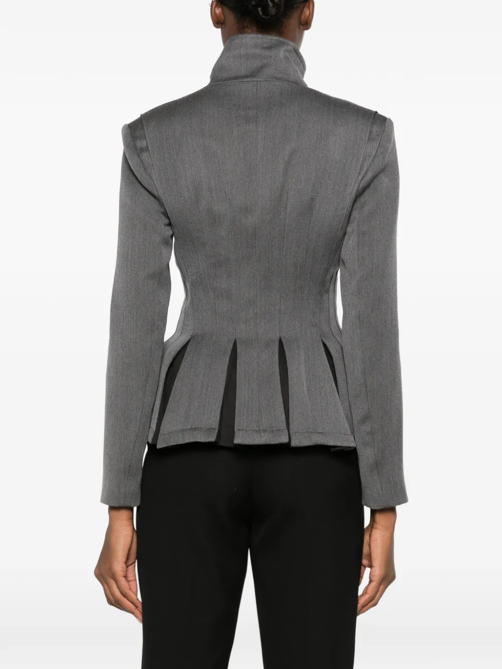 Elisabetta Franchi peplum-hem high-neck fitted jacket Grijs