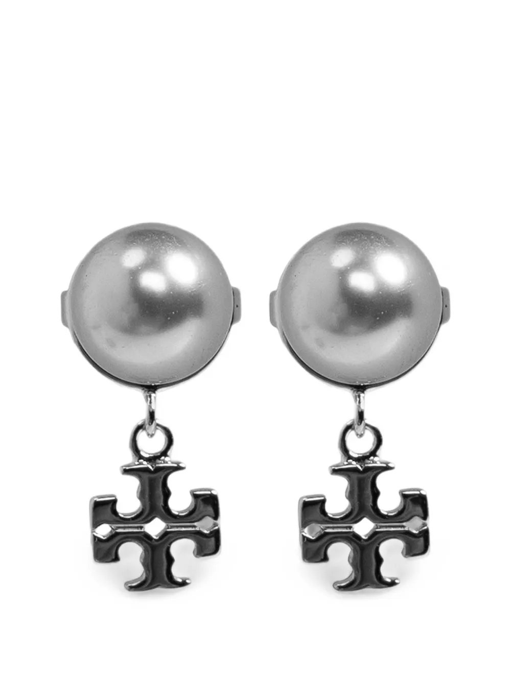 Tory Burch Double T glass-pearl earrings - Argento