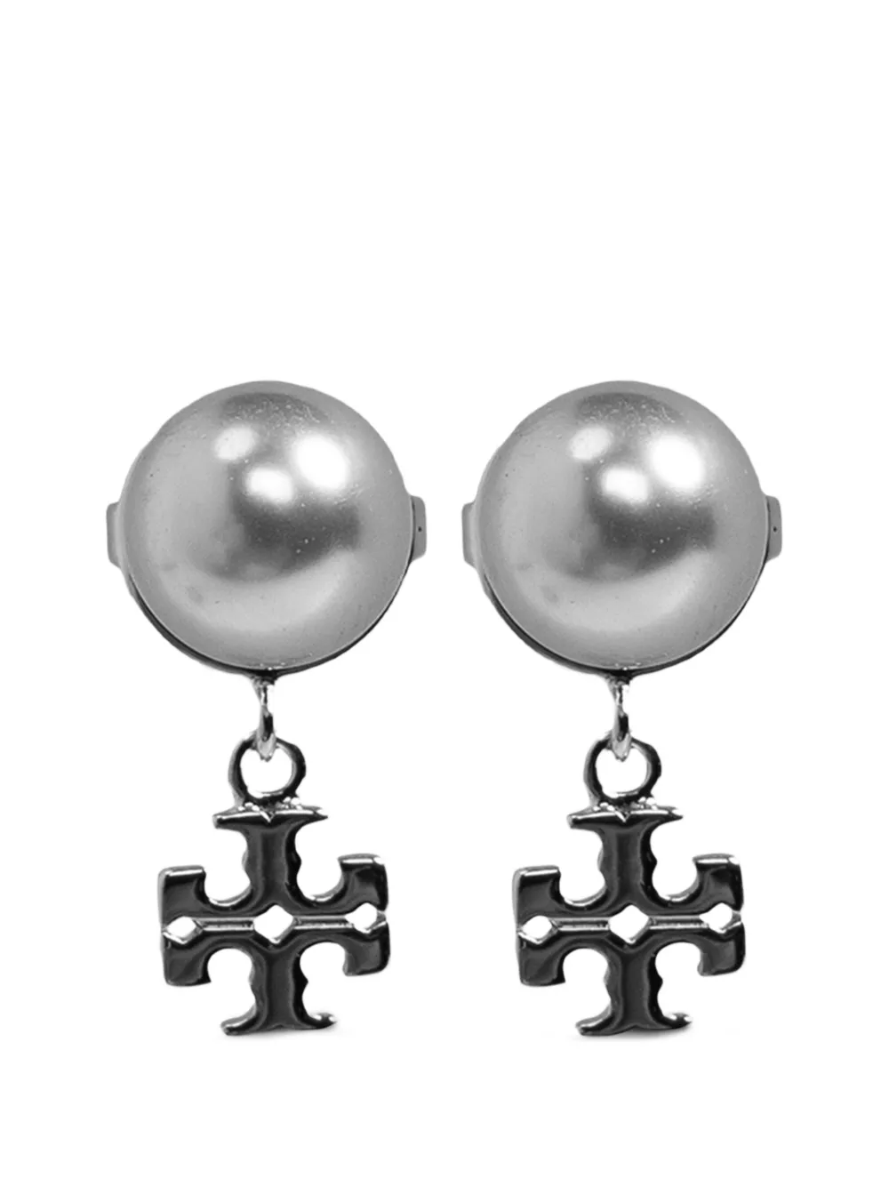 Tory Burch Double T glass-pearl earrings - Argento