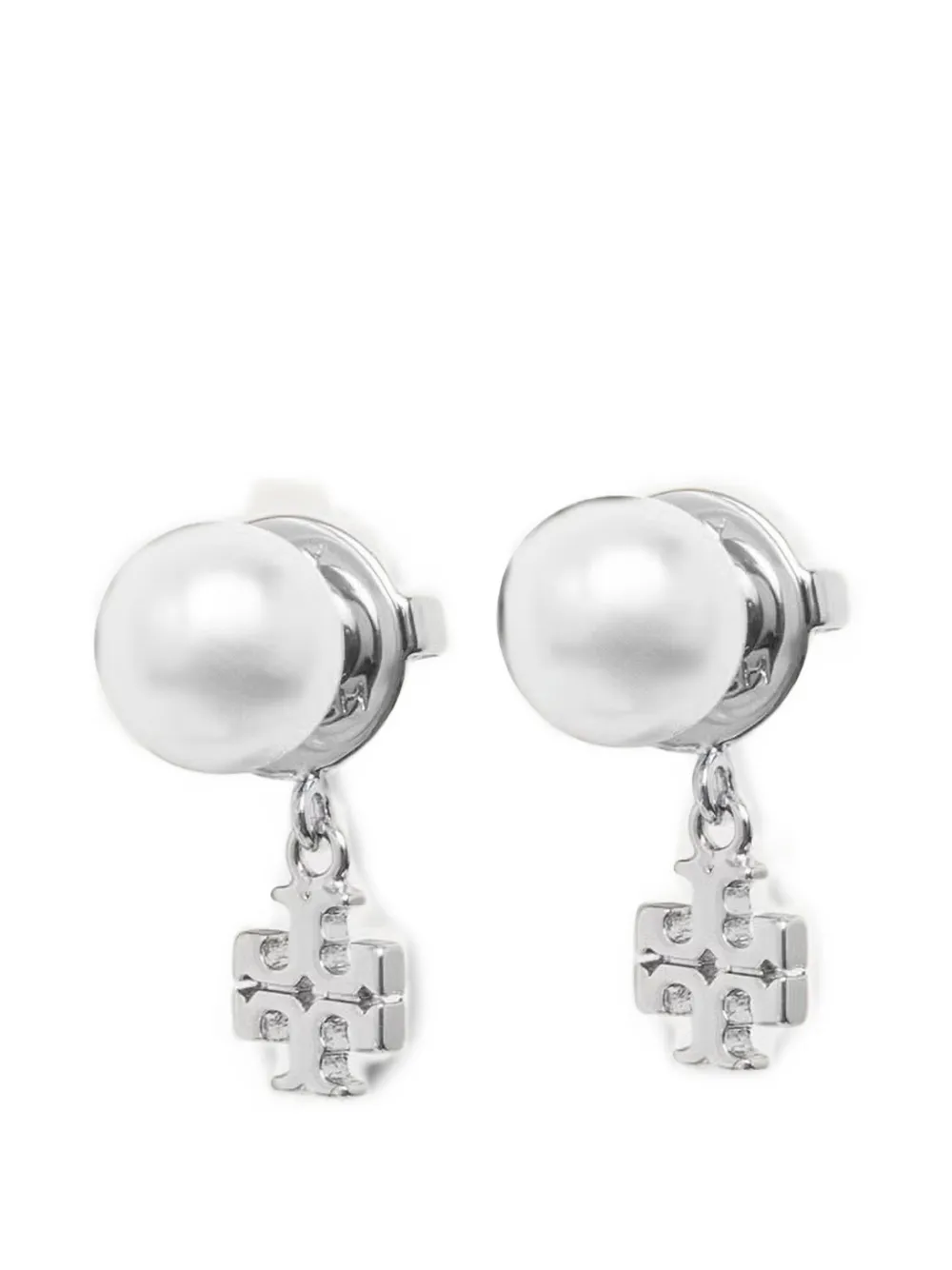 Tory Burch Double T glass-pearl earrings - Argento