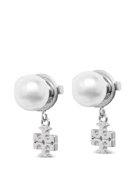 Tory Burch aretes Double T con perla