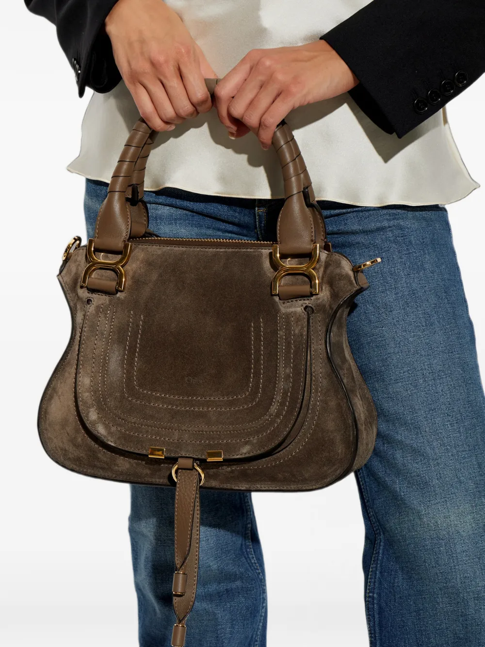 Chloé Marcie kleine suède shopper Bruin