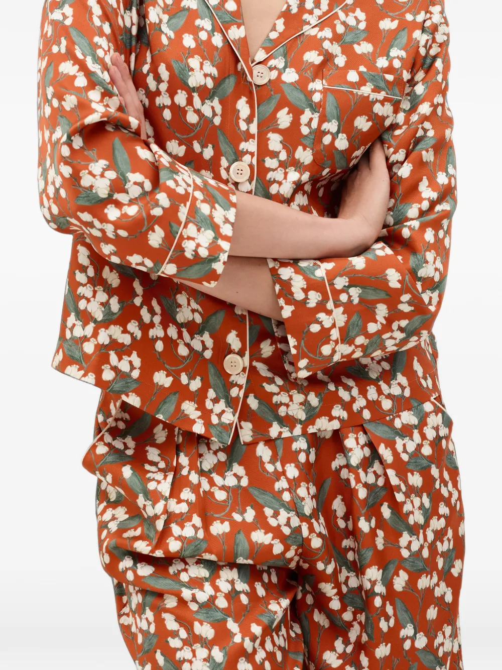ERES Chuchotis zijden pyjamabroek met bloemenprint Oranje