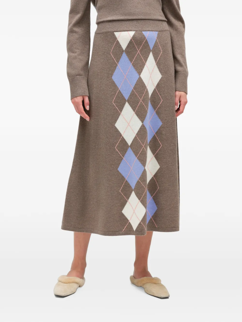 Chinti & Parker Midi-rok met argyle-patroon Bruin