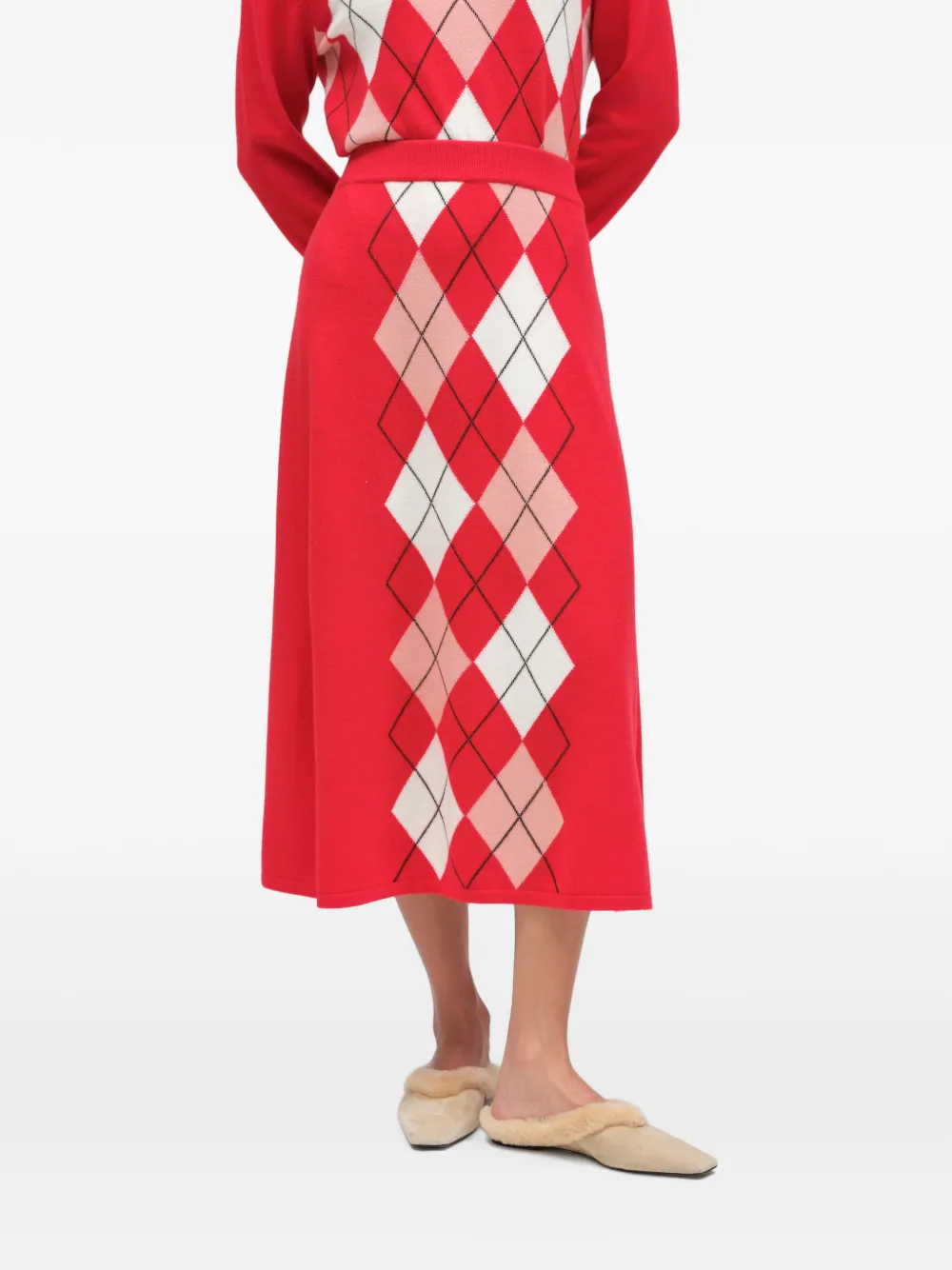 Chinti & Parker Midi-rok met argyle patroon Rood