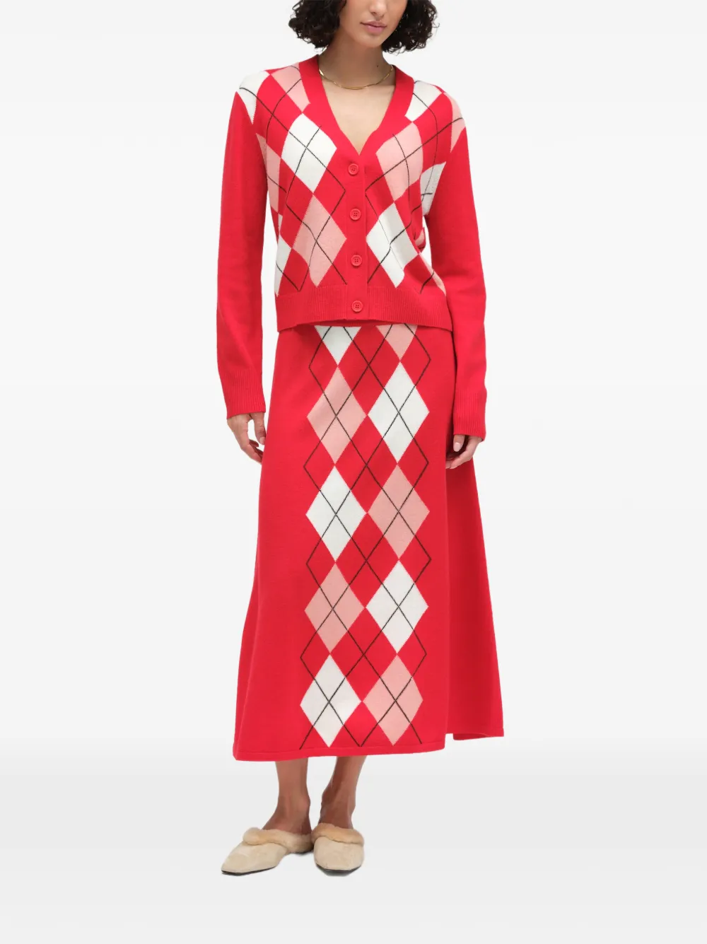 Chinti & Parker Midi-rok met argyle patroon Rood