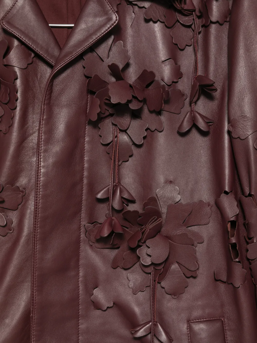 Alberta Ferretti Leren jas met bloemapplicatie Rood