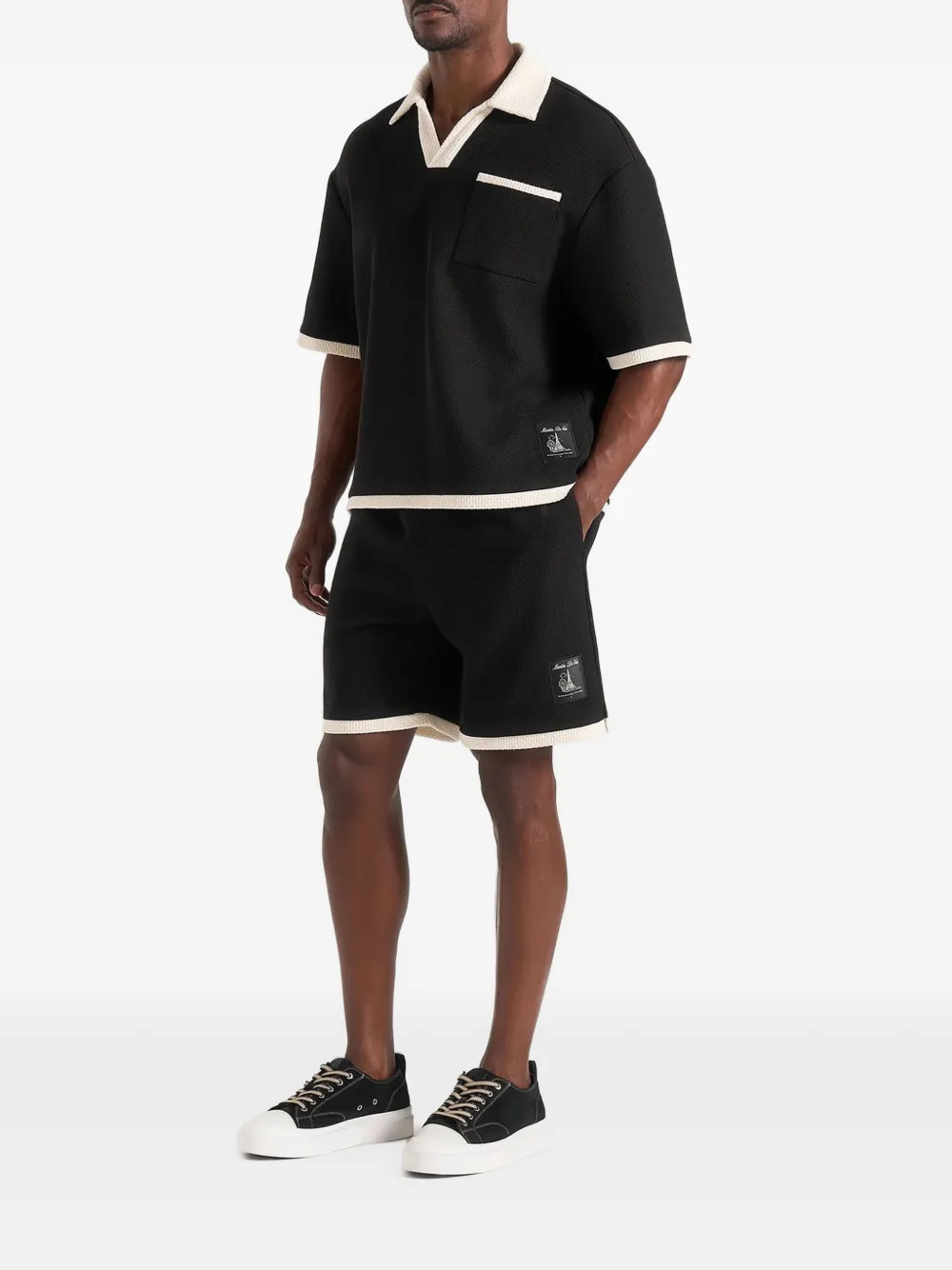 Manière De Voir Brice boxy poloshirt met gehaakt detail Zwart