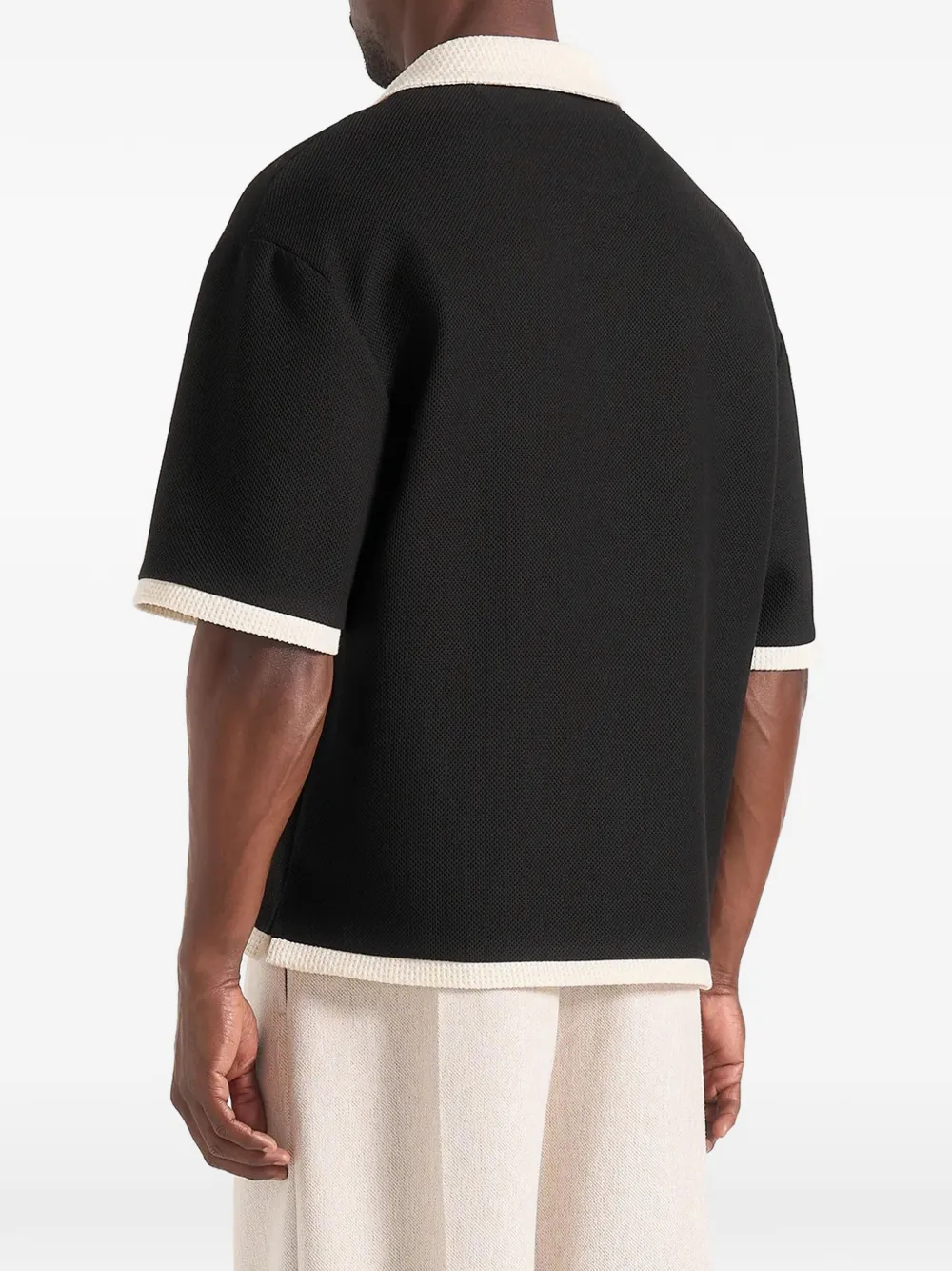 Manière De Voir Brice boxy poloshirt met gehaakt detail Zwart