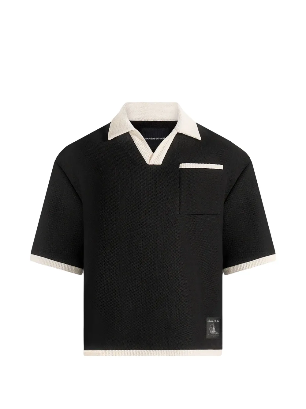 Manière De Voir Brice in black boxy crochet-detail polo shirt - Nero