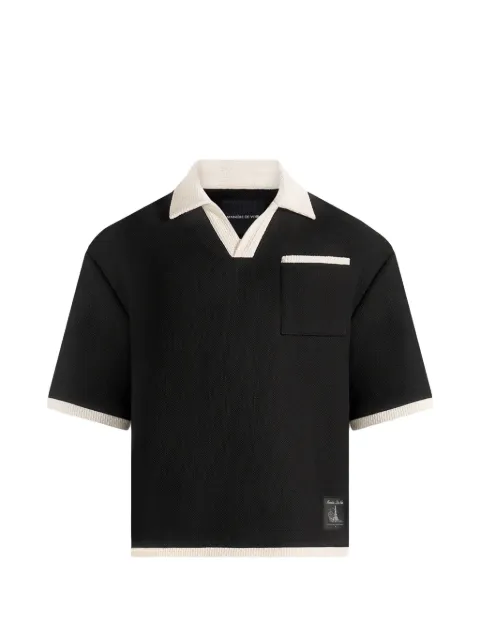 Manière De Voir Brice in black boxy crochet-detail polo shirt