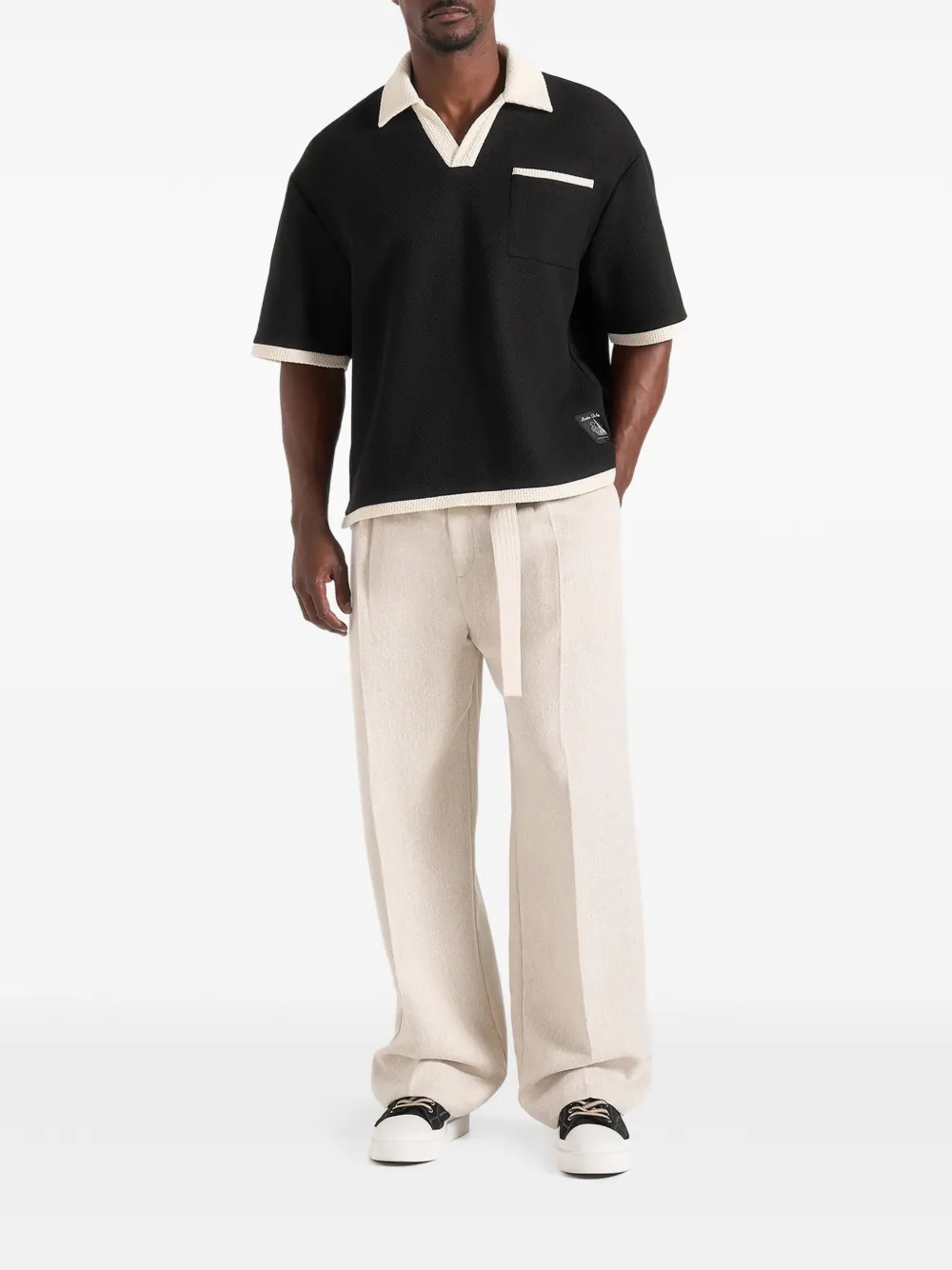 Manière De Voir Brice boxy poloshirt met gehaakt detail Zwart