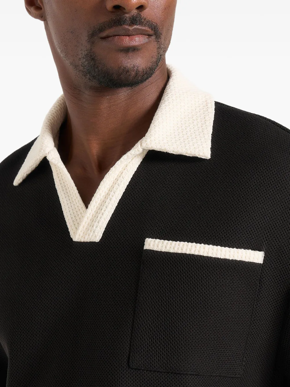 Manière De Voir Brice boxy poloshirt met gehaakt detail Zwart