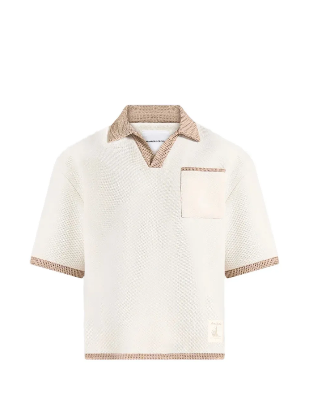 Manière De Voir Brice in cream boxy crochet detail polo shirt - Toni neutri