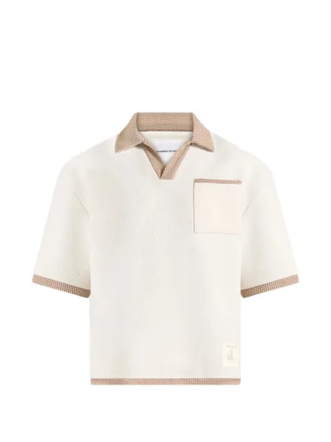 Manière De Voir Brice in cream boxy crochet detail polo shirt