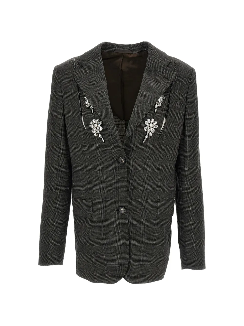 Simone Rocha embellished prince of wales check jacket Grijs