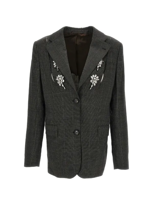 Simone Rocha Embellished Prince of Wales Check Jacket in Grey