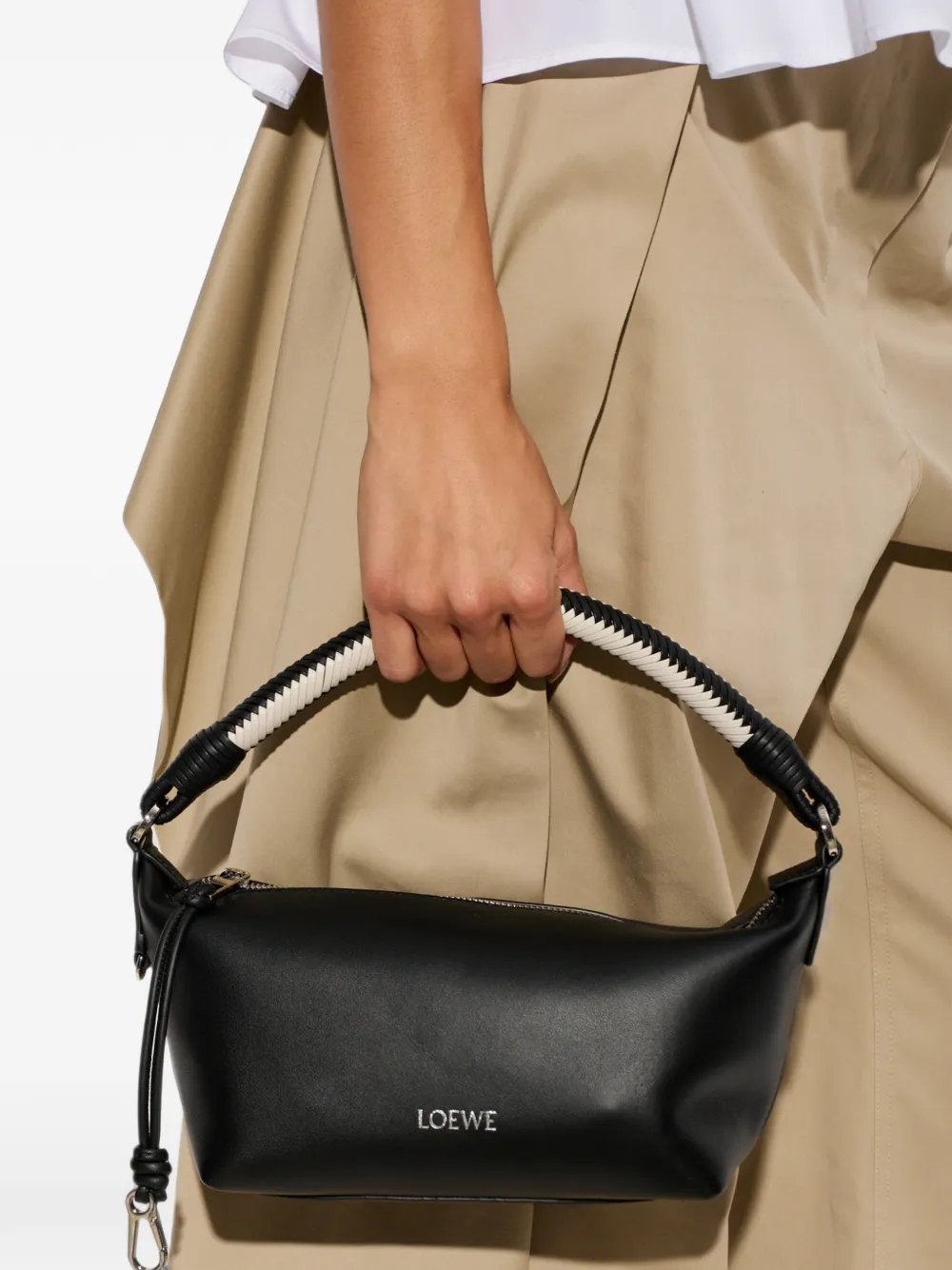 LOEWE Cala kleine leren shopper met gevlochtend handvat Zwart