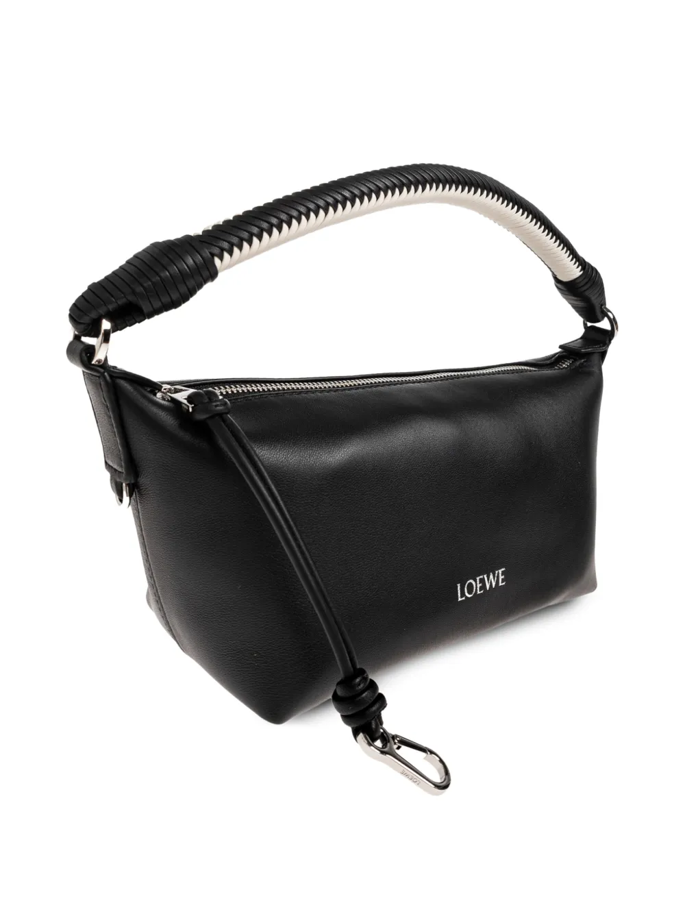 LOEWE Cala kleine leren shopper met gevlochtend handvat Zwart