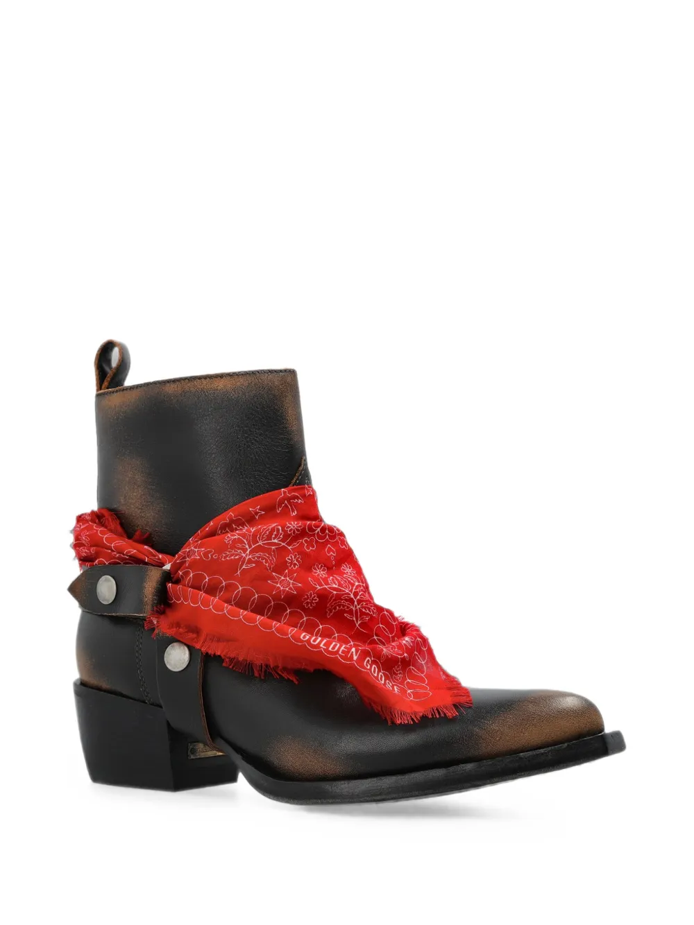 Golden Goose Debbie boots in black leather with removable buckle and bandana Zwart