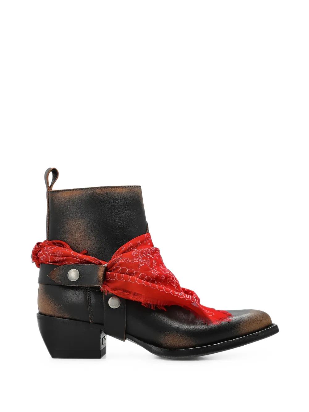 Golden Goose Debbie boots in black leather with removable buckle and bandana Zwart