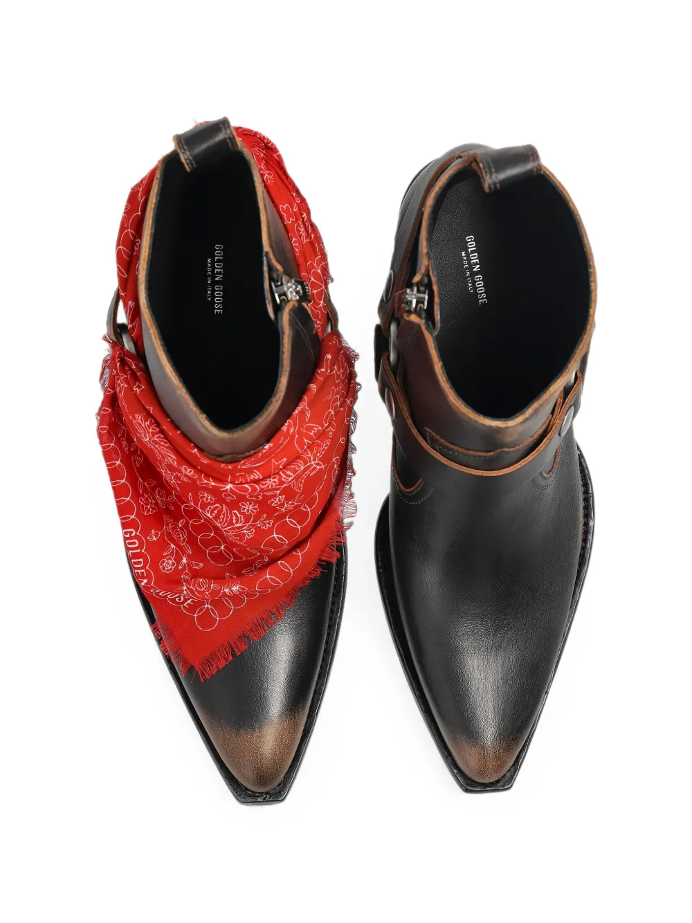Golden Goose Debbie boots in black leather with removable buckle and bandana Zwart