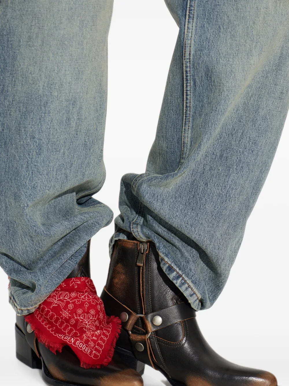 Golden Goose Debbie boots in black leather with removable buckle and bandana Zwart