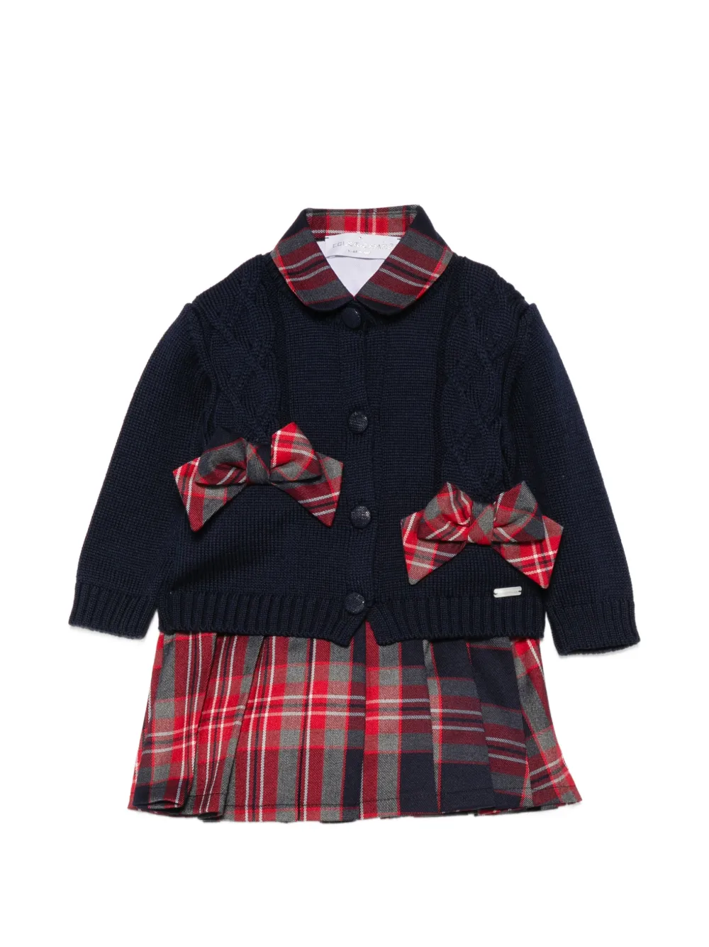 Colorichiari tartan-print cable-knit dress set - Blu