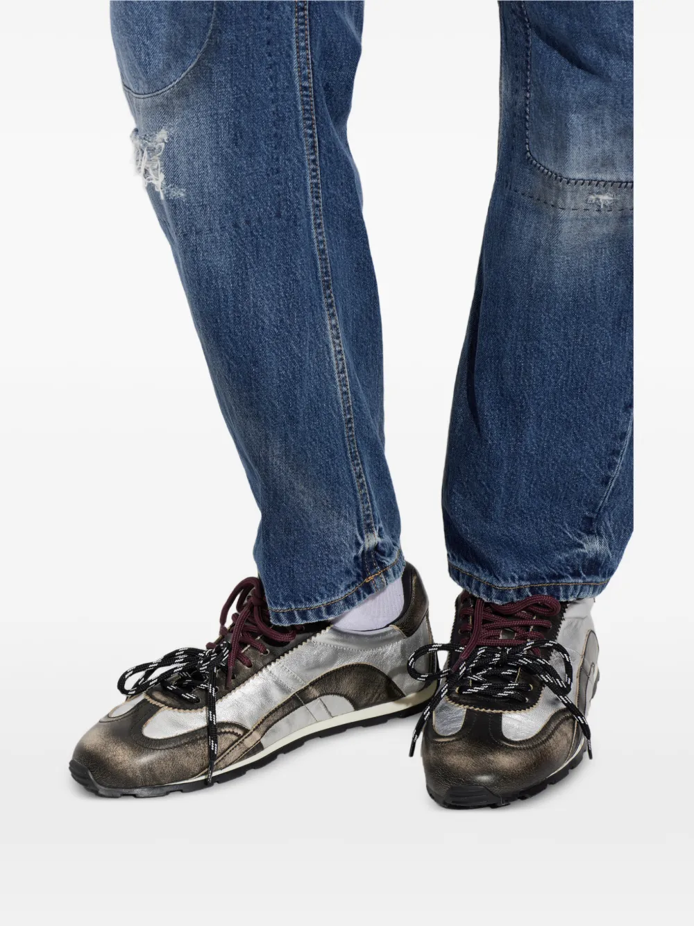 DSQUARED2 DC-642 metallic-effect panelled sneakers Zilver