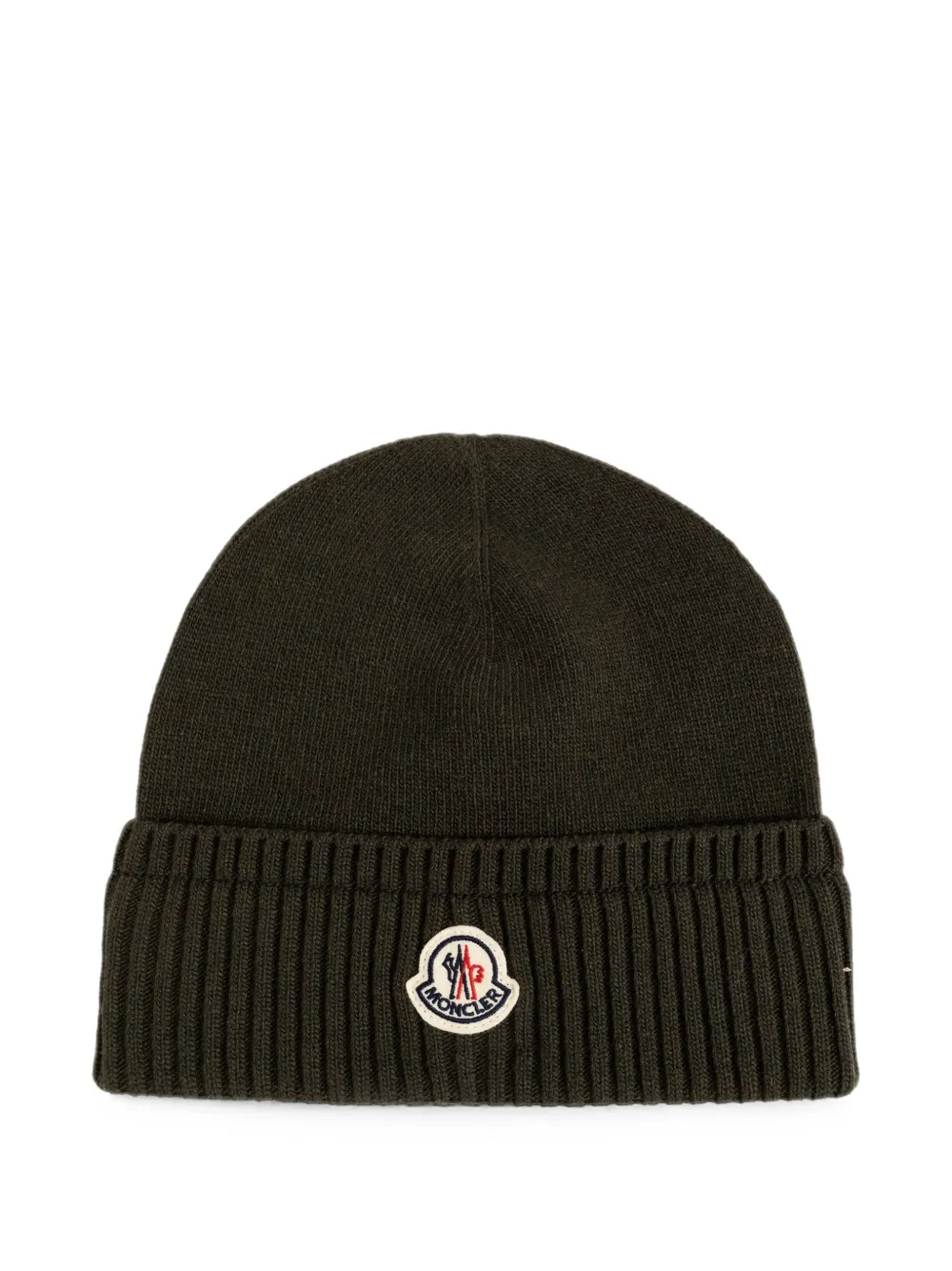 Moncler logo-patch ribbed-trim beanie hat | Green | Image 1