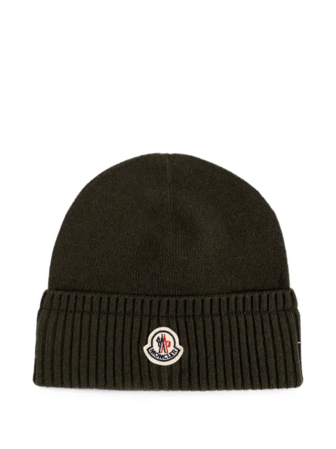 Moncler logo-patch ribbed-trim beanie hat