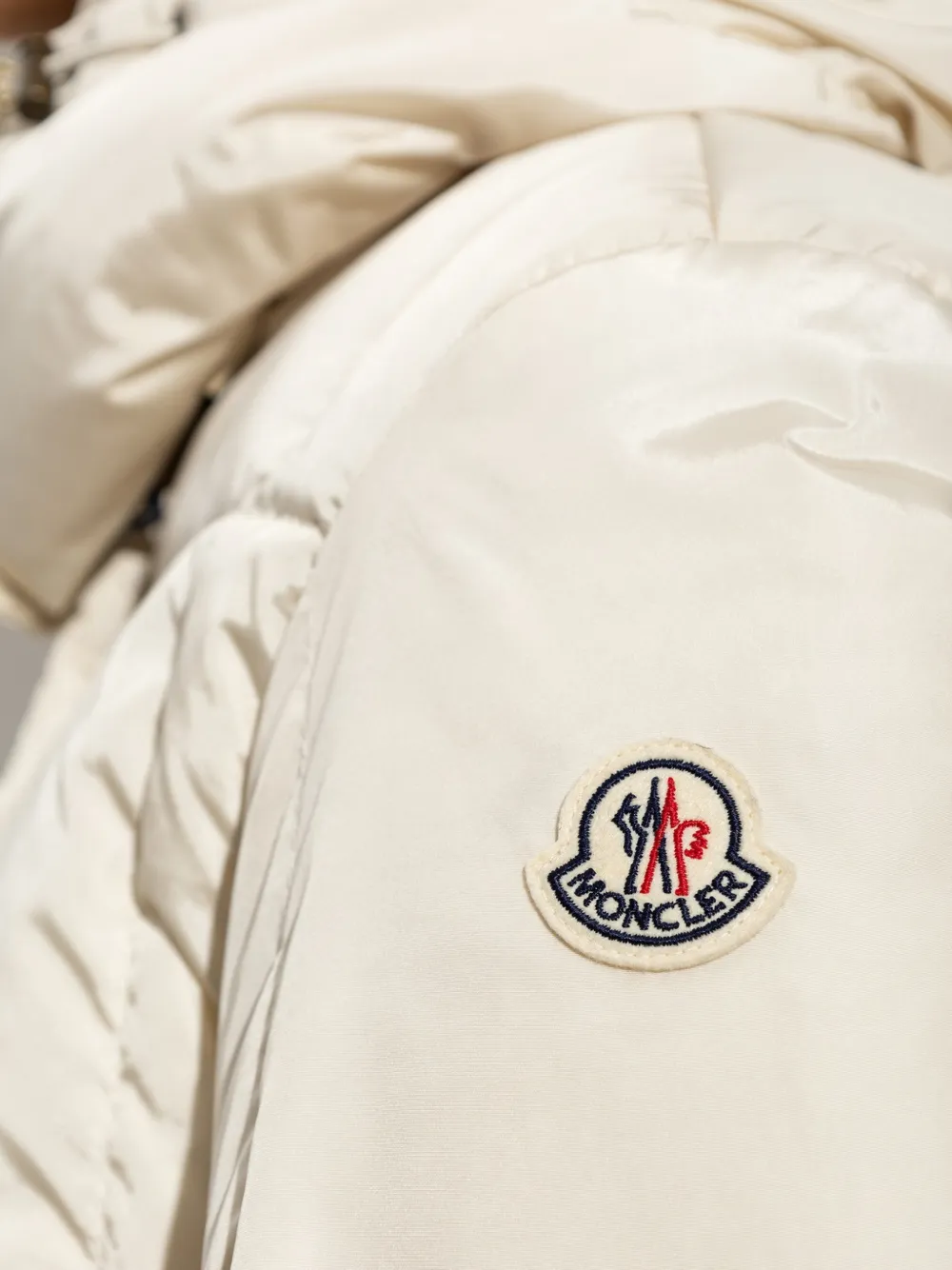 Moncler Litte Square gewatteerde jas met capuchon Beige