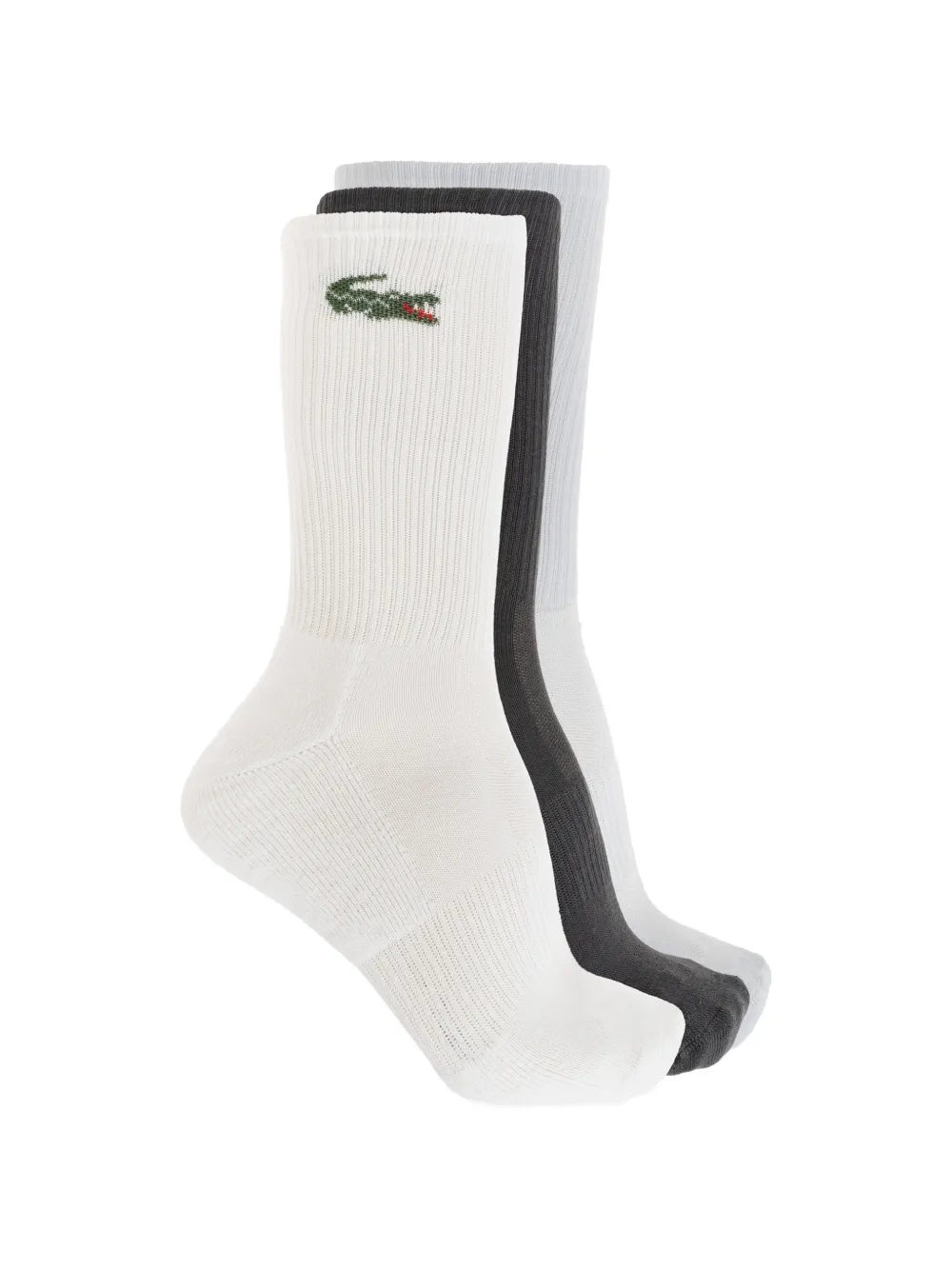 Lacoste Drie paar geribbelde sokken met geborduurd logo Wit