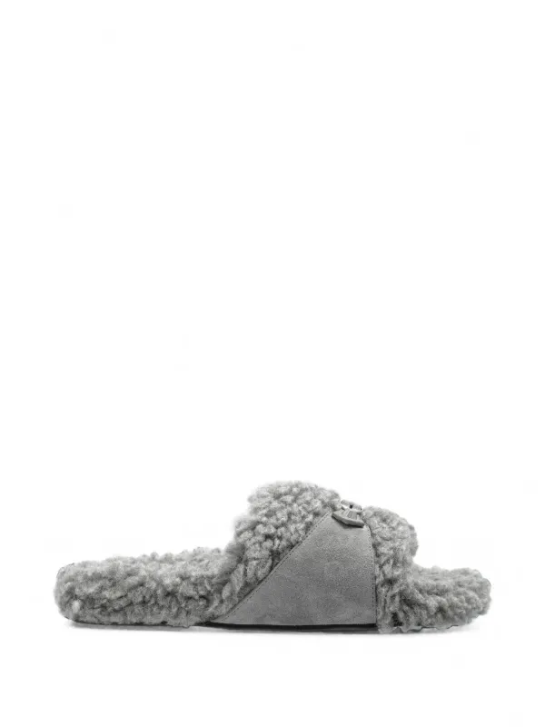 Balenciaga Furry Open Slides in Grey