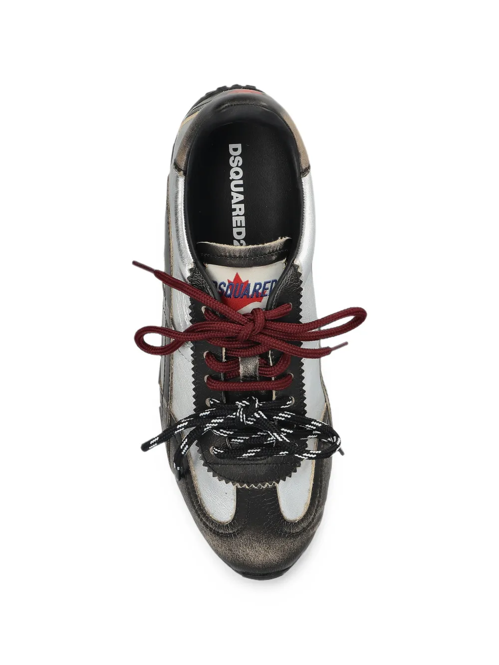 DSQUARED2 DC-642 distressed metallic leather sneakers Zilver