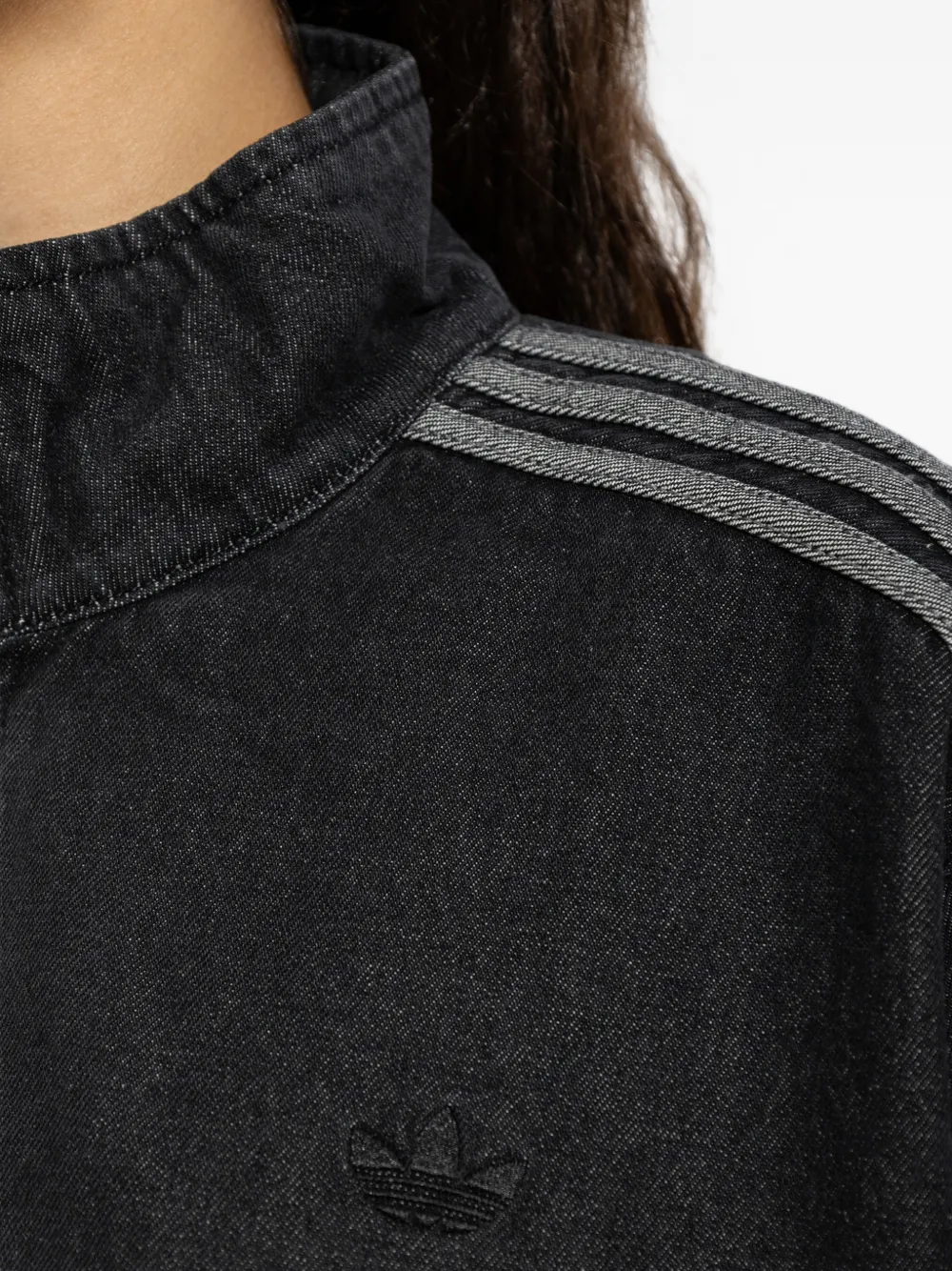 adidas Firebird denim jack met zijstreep Zwart