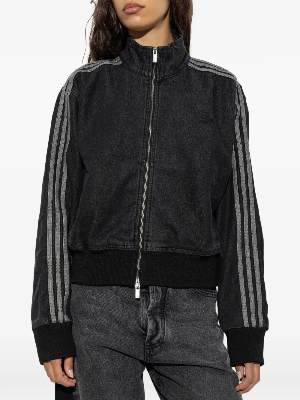 adidas Firebird denim jack met zijstreep Zwart